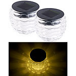 Lunartec 2er-Set Solar-LED-Windlichter "Liora", Glas, Lichtmuster, IP44, Ø 8 cm Lunartec Solar-Windlicht