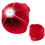 Lunartec Rote Strickmütze mit weißen (vorne) & roten (hinten) LEDs Lunartec Strickmützen mit Front- und Rücklicht