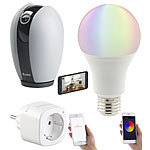7links Smart-Home-Starter-Set 1, kompat. zu Amazon Alexa & Google Assistant 7links WLAN-Smart-Home-Sets mit IP-Kamera, LED-Lampe und Steckdose