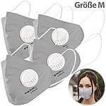 PEARL 4er-Set Mund-Nasen-Stoffmasken mit Ventil, waschbar, Größe M PEARL Mund-Nasen-Stoffmasken mit Ventil