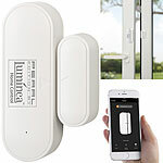 Luminea Home Control Set aus WLAN-Tür- und -Fensteralarm und WLAN-Steckdose, App Luminea Home Control