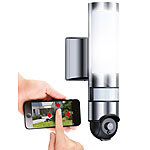 VisorTech LED-Außenwandleuchte & WLAN-HD-Kamera mit PIR, Nachtsicht, PTZ & App VisorTech LED-Außenleuchten mit HD-Überwachungskameras und Apps