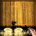 Lunartec 2er-Set LED-Lichtervorhang, 300 LED, Fernbedienung, 3 x 3 m, warmweiß Lunartec LED-Lichtervorhänge warmweiß