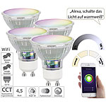 Luminea Home Control 4er-Set WLAN-RGB/CCT-Glas-Lampen, GU10, für Siri, Alexa & GA, 4,5 W Luminea Home Control WLAN-LED-Lampen GU10 RGBW