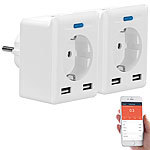 Luminea Home Control 2er-Set WLAN-Steckdosen, 2 USB, App, komp. zu Alexa, Google, Siri Luminea Home Control