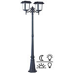 Lunartec 2-flammige Solar-LED-Gartenlaterne, 140 lm, 2x 4-Watt-Solarpanel, IP44 Lunartec Solar-Wegeleuchten im Stra&szlig;enlaternen-Design mit D&auml;mmerungssensor