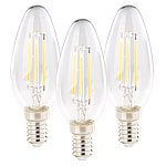 Luminea 3er-Set LED-Filament-Kerzen, E14, E, 4,2 W, 470 Lumen, 345°, warmweiß Luminea