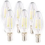 Luminea 6er-Set LED-Filament-Kerzen, E14, E, 4Watt, 470 Lumen, 345°, warmweiß Luminea LED-Filament-Kerzen E14 (warmweiß)