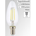 Luminea LED-Filament-Kerze, B35, E14, 470 lm, 4 W, 360°, 6.500 K Luminea LED-Filament-Kerzen, tageslichtweiß
