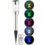 Lunartec 2er-Set Solar-RGB-LED-Wegeleuchten, Lichtsensor, Fernbedienung Lunartec Bunte Solar-LED-Wegeleuchten mit Lichtsensoren