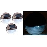 Lunartec 3er-Set Solar-LED-Zaunleuchte für Hauswand & Treppe, Lichtsensor, IP44 Lunartec Solar-LED-Zaunleuchten