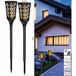 Lunartec 2er-Set LED-Solar-Gartenfackeln mit Flammen-Effekt und Akku, 78 cm Lunartec