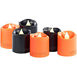 Lunartec 6er-Set Halloween-LED-Teelichter, bewegliche Flamme, orange & schwarz Lunartec Halloween-Beleuchtung: Teelichter & Windlichter mit LED