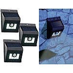 Lunartec 3er-Set Solar-LED-Wandleuchten mit Bewegungsmelder, Dimm-Funktion Lunartec Solar-LED-Wandlichter mit Nachtlicht-Funktion