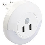 Luminea LED-Steckdosen-Nachtlicht mit PIR- und Lichtsensor, 2x USB (10 Watt) Luminea LED-Steckdosen-Nachtlichter mit PIR-/Lichtsensoren und USB-Ladeports