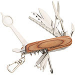 PEARL 16in1-Multifunktions-Taschenmesser aus Edelstahl mit Echt-Holz-Griff PEARL