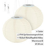 Lunartec 2er-Set Solar-LED-Lampions, Dämmerungs-Sensor, IP44, warmweiß, Ø 30 cm Lunartec Solar-Lampions, warmweiß