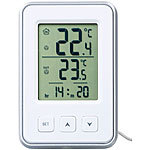 PEARL Digitales Innen- und Außen-Thermometer mit Uhrzeit und LCD-Display PEARL