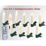 Lunartec 10er-Set LED-Weihnachtsbaum-Kerzen mit IR-Fernbedienung, Timer, weiß Lunartec Kabellose, dimmbare LED-Weihnachtsbaumkerzen mit Fernbedienung und Timer