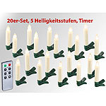 Lunartec 20er-Set LED-Weihnachtsbaum-Kerzen mit IR-Fernbedienung, Timer, weiß Lunartec Kabellose, dimmbare LED-Weihnachtsbaumkerzen mit Fernbedienung und Timer