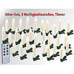 Lunartec 30er-Set LED-Weihnachtsbaum-Kerzen mit IR-Fernbedienung, Timer, weiß Lunartec Kabellose, dimmbare LED-Weihnachtsbaumkerzen mit Fernbedienung und Timer