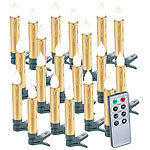 Lunartec 20er-Set LED-Weihnachtsbaumkerzen mit Fernbedienung und Timer, Gold Lunartec Kabellose, dimmbare LED-Weihnachtsbaumkerzen mit Fernbedienung und Timer