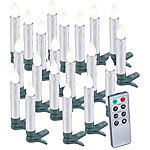 Lunartec 20er-Set LED-Weihnachtsbaumkerzen mit Fernbedienung und Timer, Silber Lunartec Kabellose, dimmbare LED-Weihnachtsbaumkerzen mit Fernbedienung und Timer