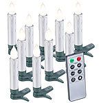 Lunartec 10er-Set LED-Weihnachtsbaum-Kerzen mit Fernbedienung und Timer, silber Lunartec