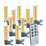 Lunartec 10er-Set LED-Weihnachtsbaum-Kerzen mit Fernbedienung und Timer, gold Lunartec Kabellose, dimmbare LED-Weihnachtsbaumkerzen mit Fernbedienung und Timer