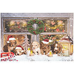 infactory LED-Wandbild, Weihnachts-Hundewelpen-Motiv, 5 Flacker-LEDs, 60 x 40 cm infactory