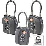 AGT 3er-Set TSA-Koffer- & Gepäck-Schlösser mit Zahlencode und Stahlkabel AGT