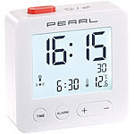 PEARL Digitaler Reise-Funk-Wecker mit Thermometer und beleuchtetem Display PEARL Funk-Wecker mit Thermometern