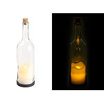 Lunartec Deko-Glasflasche mit LED-Kerze und beweglicher Flamme, Timer Lunartec