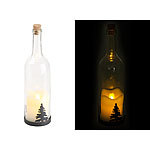 Lunartec Deko-Glasflasche mit LED-Kerze, bewegliche Flamme, Timer, Tannen-Motiv Lunartec