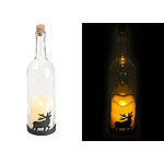Lunartec 3er-Set Deko-Glasflasche, LED-Kerze & beweglicher Flamme, Elch-Motiv Lunartec Winter-Deko-Glasflaschen mit LED-Echtwachskerzen