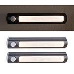 Luminea 2er-Set LED-Schrankleuchte, PIR- & Lichtsensor, 0,6 W, 25 Lm, 3000 K Luminea LED-Schrankleuchten mit Bewegungs- & Lichtsensoren