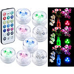 Lunartec 8er-Set Mini-LED-Unterwasser-Dekolichter, RGB, dimmbar, Fernbedienung Lunartec LED-Unterwasser-Lichter