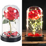 Lunartec Edle Kunst-Rose mit LED-Beleuchtung in Echtglas-Kuppel, rot Lunartec 