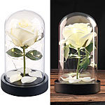 Lunartec Edle Kunst-Rose mit LED-Beleuchtung in Echtglas-Kuppel, weiß Lunartec LED-beleuchtete Rosen, Real Touch, mit Glaskuppel
