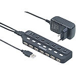 Xystec Aktiver USB-2.0-Hub mit 7 Ports, einzeln schaltbar, 2-A-Netzteil Xystec Aktiver USB-2.0-Hub einzeln schaltbar