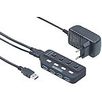 Xystec Aktiver USB-3.0-Hub mit 4 Ports, einzeln schaltbar, 2-A-Netzteil Xystec