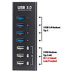 Xystec Aktiver USB-3.0-Hub mit 4 Ports & 3 Schnell-Lade-Buchsen (BC 1.2), 4 A Xystec