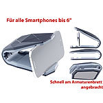 PEARL Universelle Kfz-Smartphone-Halterung mit Klammer, bis 15,2 cm (6 Zoll) PEARL iPhone-, Smartphone- & Handy-Halterungen fürs Kfz-Armaturenbrett
