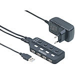 Xystec Aktiver USB-2.0-Hub mit 4 Ports, einzeln schaltbar, 2-A-Netzteil Xystec Aktiver USB-2.0-Hub einzeln schaltbar