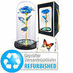 Lunartec Ewige Rose unter Glas, RGB-LED, kristall-blau, Versandrückläufer Lunartec Ewige Rosen unter Glaskuppel mit LED-Licht in Geschenkverpackung