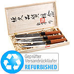 PEARL 3-teiliges Messerset, handgefertigt mit Echtholzgriff (refurbished) PEARL Handgefertigte Küchenmesser in Sets 