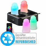 Lunartec 4er-Set wetterfeste LED-RGBWW-Kerzen, Versandrückläufer Lunartec Akku-LED-Kerzen-Sets mit Ladestation