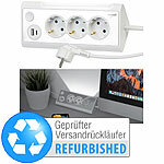 revolt 3-fach-Steckdose mit LED-Nachtlicht, Versandrückläufer revolt Steckdosenleisten zur Eckmontage mit 2 USB-Ports und LED-Licht