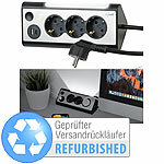 revolt 3-fach-Steckdose mit LED-Nachtlicht, Versandrückläufer revolt Steckdosenleisten zur Eckmontage mit 2 USB-Ports und LED-Licht