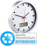 St. Leonhard Analoge Wanduhr, digi. Datums- & Temperaturanzeige, Versandrückläufer St. Leonhard Wanduhr im Bahnhofsuhren-Design mit Thermometer